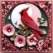 オリエンタル彫刻パネル:(鳥)ショウジョウコウカンチョウと葵 タイル