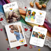 プライドレインボーハート4写真コラージュ 箔招待状