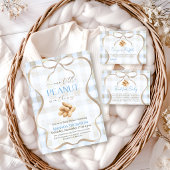 Our Little Peanut Boy Blue Gingham Baby Shower 招待状