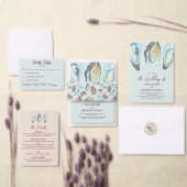 Watercolor Oyster Coastal Seaside Wedding 招待状ベリーバンド (この独立クリエイターのコレクションをカスタマイズ。)