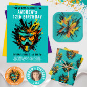 クールターコイズモダンペントボール誕生日パーティー ラウンドシール