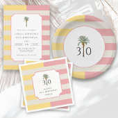 30th Birthday Palm Beach Pastel Stripe Tropical スタンダードカクテルナプキン