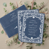 Papel Picado Boda Mexican Rustic Blue Wedding プレイスカード (この独立クリエイターのコレクションをカスタマイズ。テスト)