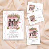 Parisian Cafe Bonjour Bebe Pink Bow Baby Shower ポスター