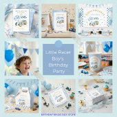 Race Car Blue Checkered Flag Boy First Birthday 缶バッジ
