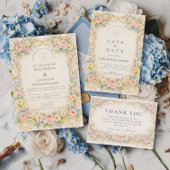 Pastel Garden Baroque Rose Wedding 招待状