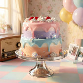 Pastel Glass Food Aesthetic Rainbow Birthday Cake スクエアシール
