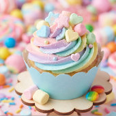 パステルマシュマロレインボーカップケーキ 誕生日 招待状