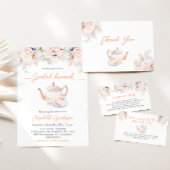 パステル開花ブライダルシャワーティーパーティー 招待状