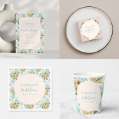 ターコイズひまわりチェッカーボードブライダルシャワー 招待状