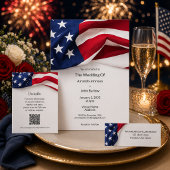Patriotic American Flag Wedding QR code Details エンクロージャーカード