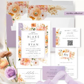 パープルエレガントとピーチ、赤面フローラ結婚ズ セーブザデート