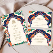 Persian Floral Inlay Cream Muslim Wedding 出欠カード