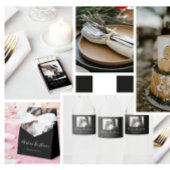 モダン黒エレガント書写結婚写真 スクエアペーパーコースター