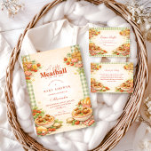 Picnic Green Gingham Little Meatball Baby Shower 招待状