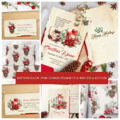 水彩ヴィンテージアートレッドクリスマスポインセチア ラッピングペーパー