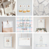 Pastel Plaid Teddy Bear Gender Reveal Baby Shower 招待状