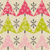 Pink Christmas trees with snowflakes カード