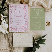 Hand Drawn QR Code Floral Garden Photo Wedding 招待状