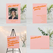 Pink Orange Retro Bold Grad Party Keepsake アドバイスカード