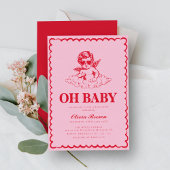 Pink and Red Retro Cherub Baby Shower アクリル招待状