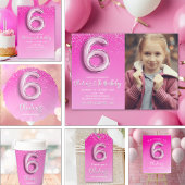 Birthday Girl 6th - with Pink Ballon Number ペーパープレート