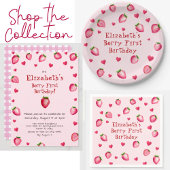 ピンクベリーファースト誕生日イチゴパーティーハート ペーパープレート