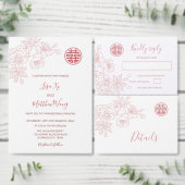 バイリンガル | フローラ赤面ピ中国のッ結婚ク 招待状 (この独立クリエイターのコレクションをカスタマイズ。)