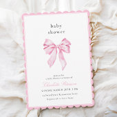Minimalist Pink Bow Baby Shower Invitation 招待状