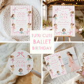 Ballet Pink Girls Bow Tutu Ballerina 1st Birthday 招待状
