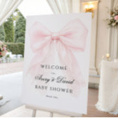 Pink Bow Girl Modern Baby Shower Address Sign ポスター