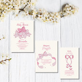 ピンクボウミニマリストガールベビーシャワー 招待状