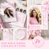 Elegant Pink Bow Graduation  招待状