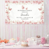 名前入りのピンクの蝶のベビーシャワーバナー 横断幕