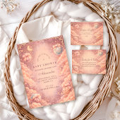 Pink Celestial Bows Clouds Baby Shower 招待状