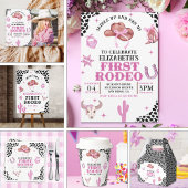 Pink Cowgirl First Rodeo Birthday Western Party  招待状