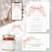 Pink Baby in Bloom Floral Bow Baby Girl Shower アクリル招待状