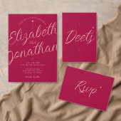 ピンク フクシア レトロ モダン 写真 結婚式 セーブザデート (この独立クリエイターのコレクションをカスタマイズ。)