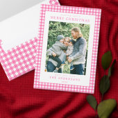 Pink Gingham Plaid Two Photo シーズンカード (この独立クリエイターのコレクションをカスタマイズ。)