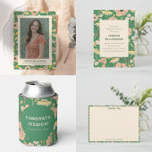 Vintage Green Pink Floral Graduation Party Custom サンキューカード