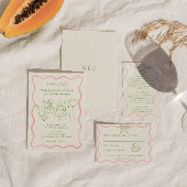 手モダン描きカラフル写真トレンディー結婚 招待状