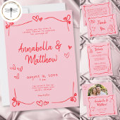 Pink Hand Drawn Heart Whimsical Modern サンキューカード