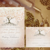 紫の薄紫とピンクのハートの葉結婚の木 三つ折り招待状