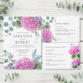 Pink Hydrangea Watercolor Flowers Elegant Wedding 出欠カード (この独立クリエイターのコレクションをカスタマイズ。)