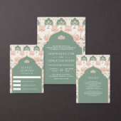 Blush Pink Pastel Green Lotus Pond Indian Wedding 招待状 (この独立クリエイターのコレクションをカスタマイズ。)