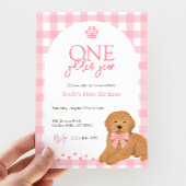 Golden Doodle with Pink Gingham Bow Party Favor シール