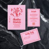 赤とピンクのハートモダン手書き ワインラベル (この独立クリエイターのコレクションをカスタマイズ。)