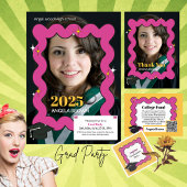 ピンクのレトロな卒業キャップのスター卒業 ラベル