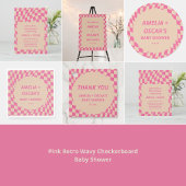 Pink Wavy Checker Couples Baby Shower Names スタンダードランチョンナプキン