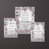 ピンクシルバーホワイトフローラ婚約 招待状 (この独立クリエイターのコレクションをカスタマイズ。)